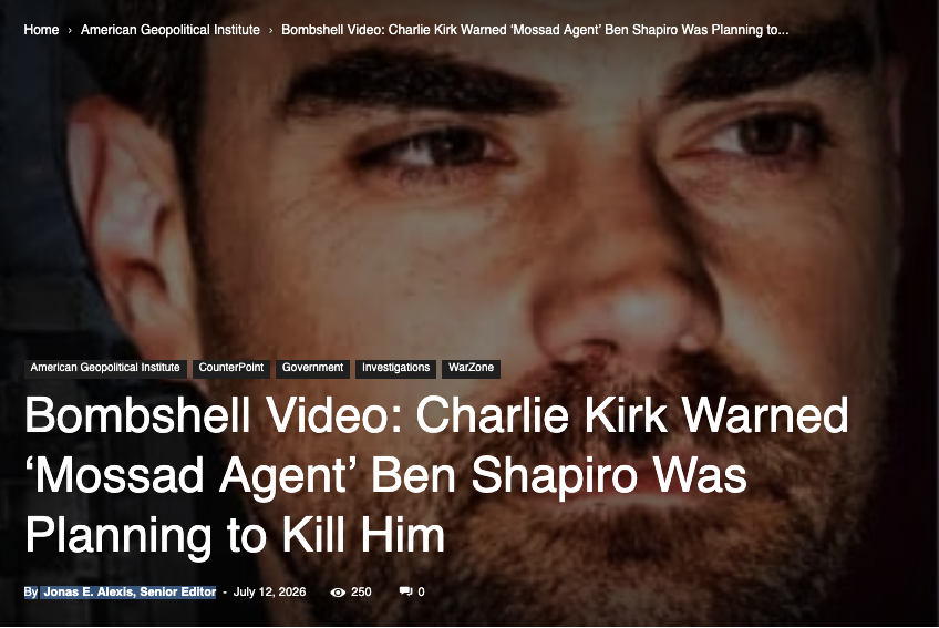 "Charlie Kirk ostrzegł "agenta Mossadu" Bena Shapiro, iż planuje go zabić "